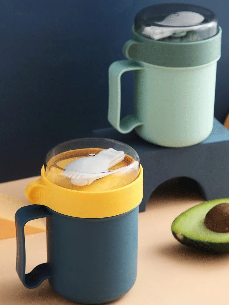 500ML Portable Breakfast Cup  Oatmeal Cup Cereal Nut Yogurt Mug Snack Cup Soup Mug Microwave with Lid Spoon for Kitchen Tools