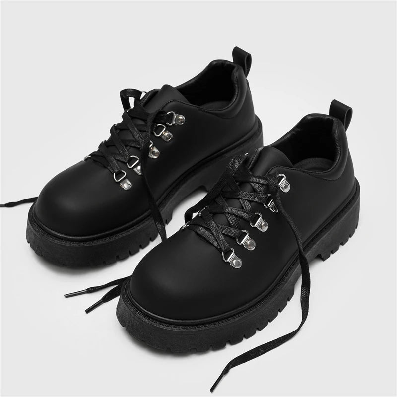 Business Office Dress Black Trendy Footwear Mans England Style Men's Casual Platform Shoes Lace-up Original Leather Oxfords Shoe