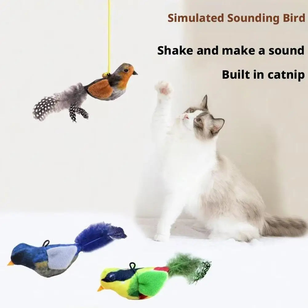 Interactive Cat Toys Hanging Squeaky Simulation Bird Plush Cats Pets Teasing Toys With Feather Catnip Kitten Chirping Bird Toy