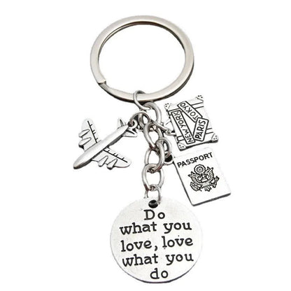 'To travel is to live' Trip Keychain Enamel Airplane Earth 'No Matter Where' Key Chain Trend Pendant Handmade Key Ring Jewelry ﻿
