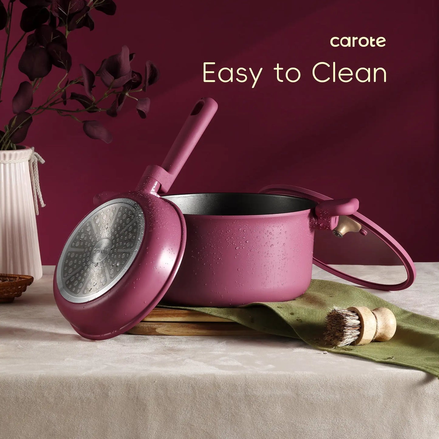 Kitchen Cookware Sets, Nonstick Pots and Pans Set, Induction Cookware, 16 Pcs, Rose Pink