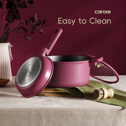 Kitchen Cookware Sets, Nonstick Pots and Pans Set, Induction Cookware, 16 Pcs, Rose Pink