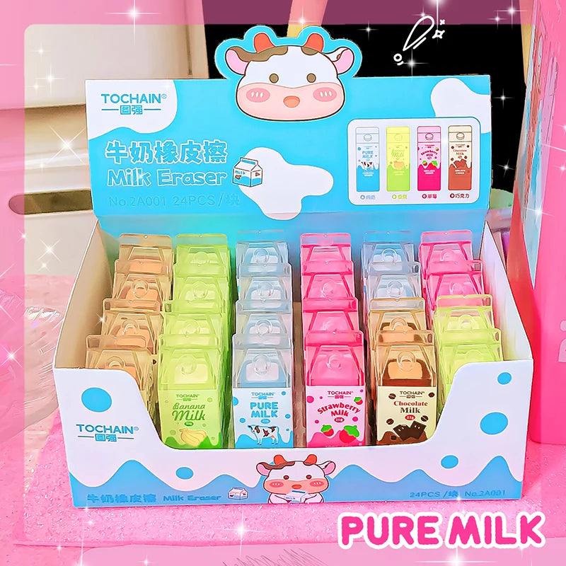 Kawaii stationery items School teacher gift Office Supplies classroom back to school Milk Carton Rubber Erasers cute things