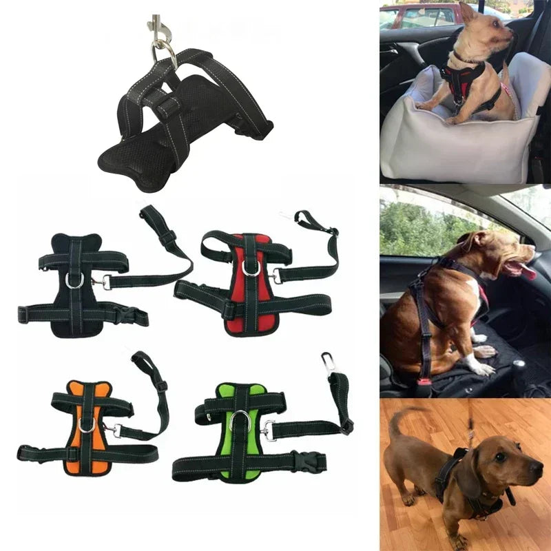 Dog Car Safety Chest Seat Belt Pet Harness Adjustable Vehicle Breathable Safe Dogs Belt Harness Walking Harness With Belt Leash