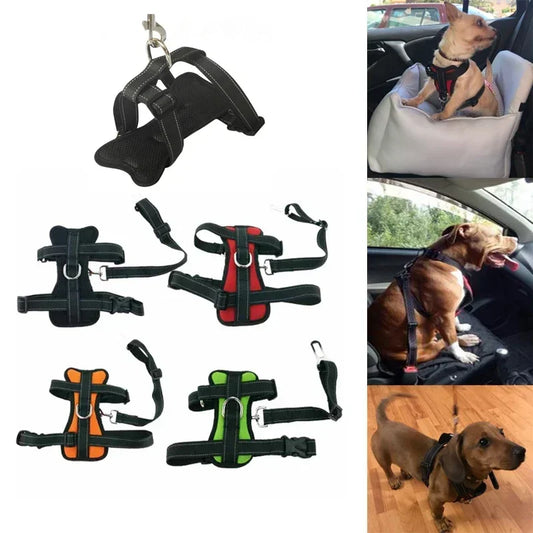 Dog Car Safety Chest Seat Belt Pet Harness Adjustable Vehicle Breathable Safe Dogs Belt Harness Walking Harness With Belt Leash