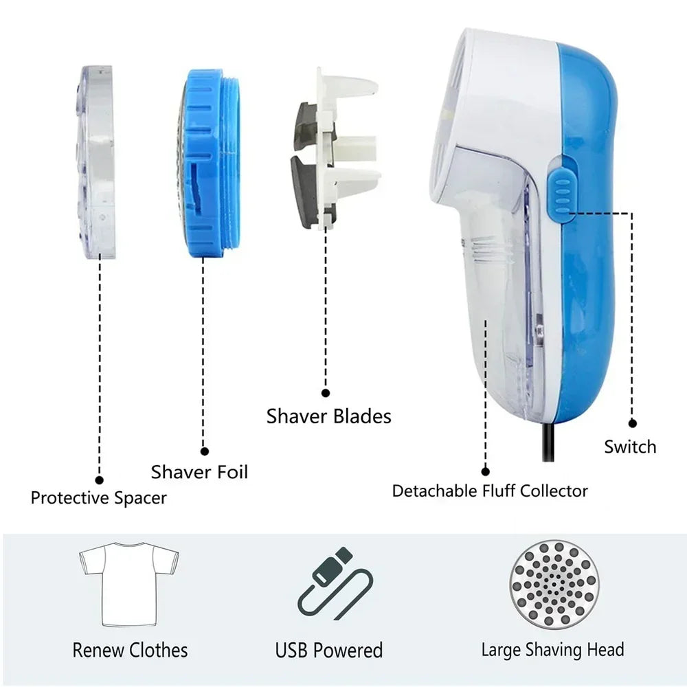 Electric Fabric Shaver Lint Remover USB Powered Cordless Sweater Cleaner for Clothes Sofa Home 1PC