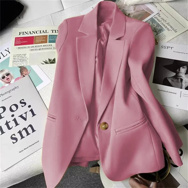 Office Lady Elegant Single Button Blazer Women New Autumn Long Sleeve Slim Jackets Casual Chic Tops Coats Outerwears Female