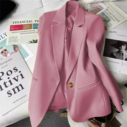 Office Lady Elegant Single Button Blazer Women New Autumn Long Sleeve Slim Jackets Casual Chic Tops Coats Outerwears Female