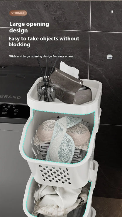 Multilayer Laundry Storage Basket Wheels Pp Plastic Laundry Baskets With Wheel Household Sundries Bathroom Toilet Storage Rack