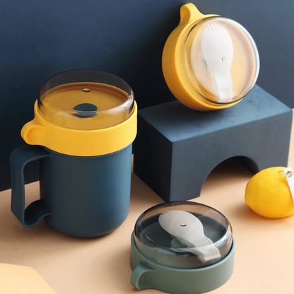 500ml Portable Breakfast Cup Multifunction Oatmeal Nut Yogurt Mug Snack Cup Microwave with Lid Spoon Creative Soup Cup