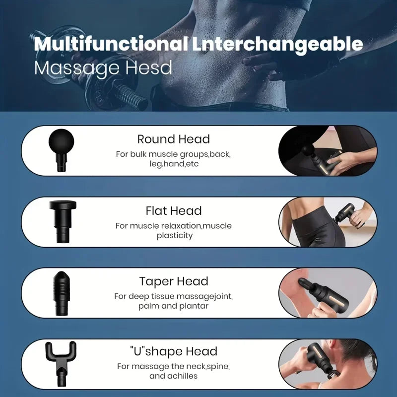 Portable Fascial Massage Gun With LED Touch Screen Electric Percussion Body Relaxation Replaceable Massage Head body massager