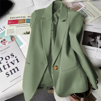 Office Lady Elegant Single Button Blazer Women New Autumn Long Sleeve Slim Jackets Casual Chic Tops Coats Outerwears Female