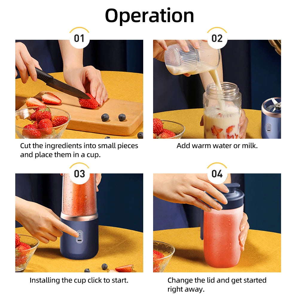 6 Blades Electric Juicer Cup 2 Cups For Travel Portable Juicer Mixer Usb Charge Fresh Fruit Juice Personal Blender Smoothie