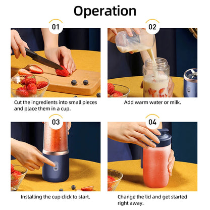 6 Blades Electric Juicer Cup 2 Cups For Travel Portable Juicer Mixer Usb Charge Fresh Fruit Juice Personal Blender Smoothie