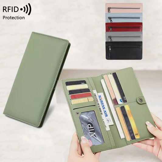 RFID Blocking Ultra-Thin Wallet for Women, Multi-Card Check Credit Card Bag, Multi-functional Zipper Buckle, Long Fashion wallet