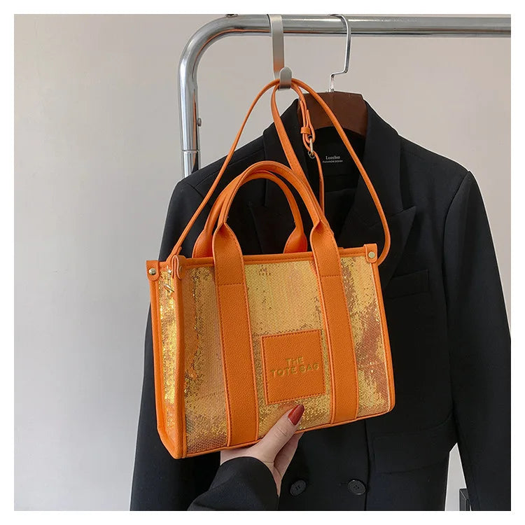 Women's Tote Bag Sequin Shoulder Bag PU Leather Large Capacity Luxury Designer The Tote Bag For Women Crossbody Bags 2024 New