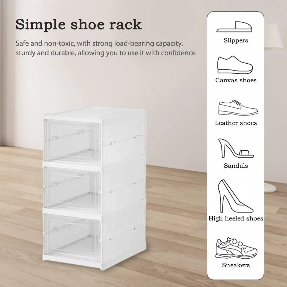 3/6 Layers Foldable Shoes Storage Box Transparent Sneaker Shoes Box Stackable Dustproof Cabinet Shoe Organizers Rack Shelf