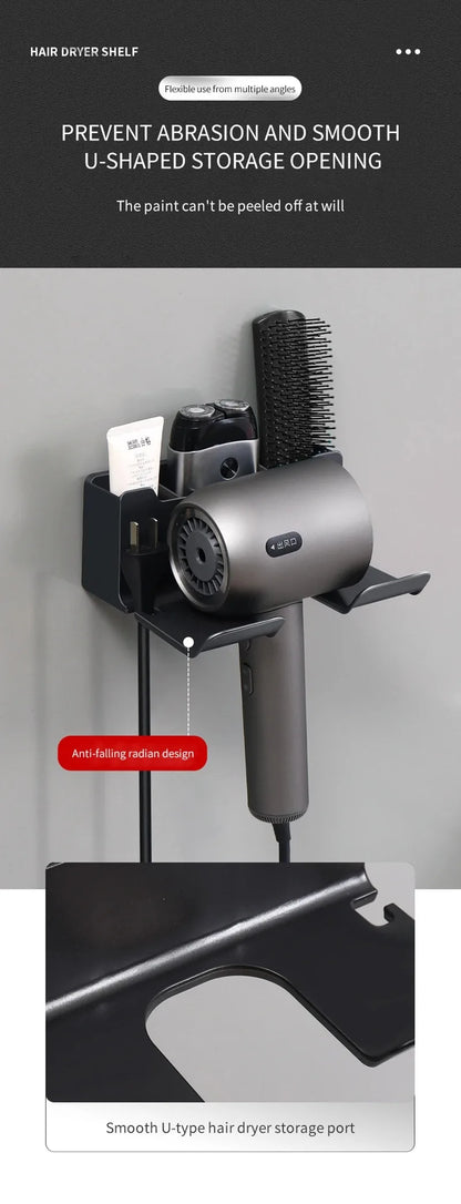 Wall Mounted Hair Dryer Holder for Bathroom Shelf Hair Dryer Storage Rack Plastic Hair Dryer Stand Bathroom Organizer