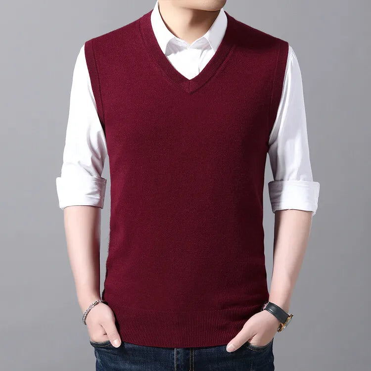 2025 New Men's Autumn High-end Sweater Vest V-neck Warm Knit Sleeveness Tank  Mens Clothes Pullover Tops
