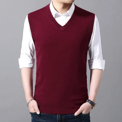 2025 New Men's Autumn High-end Sweater Vest V-neck Warm Knit Sleeveness Tank  Mens Clothes Pullover Tops