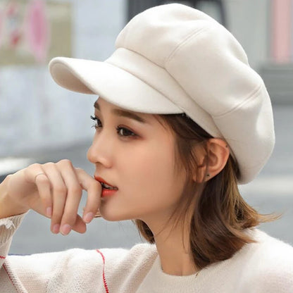 Women's Hat Autumn Warm Octagonal Hat Woolen Cloth Casual Beret Cap Solid Artist Painter Newsboy Hat Men Cap Boina