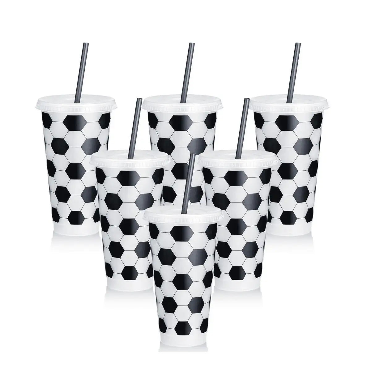 6Pcs Reusable Plastic Soccer Cups with Lid and Straw Soccer Gift Cups for Favors Soccer Sports Themed Party Decoration Supplies