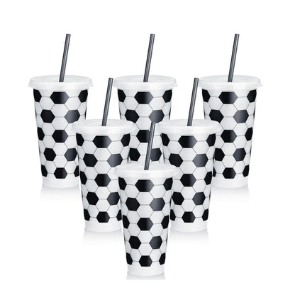 6Pcs Reusable Plastic Soccer Cups with Lid and Straw Soccer Gift Cups for Favors Soccer Sports Themed Party Decoration Supplies