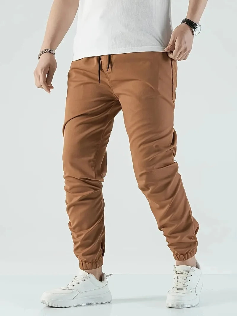 Joggers' Sports Pants, Men's Pants, Track And Field Sports Casual Solid-color Patchwork Pants, Slightly Elastic Trendy Pants