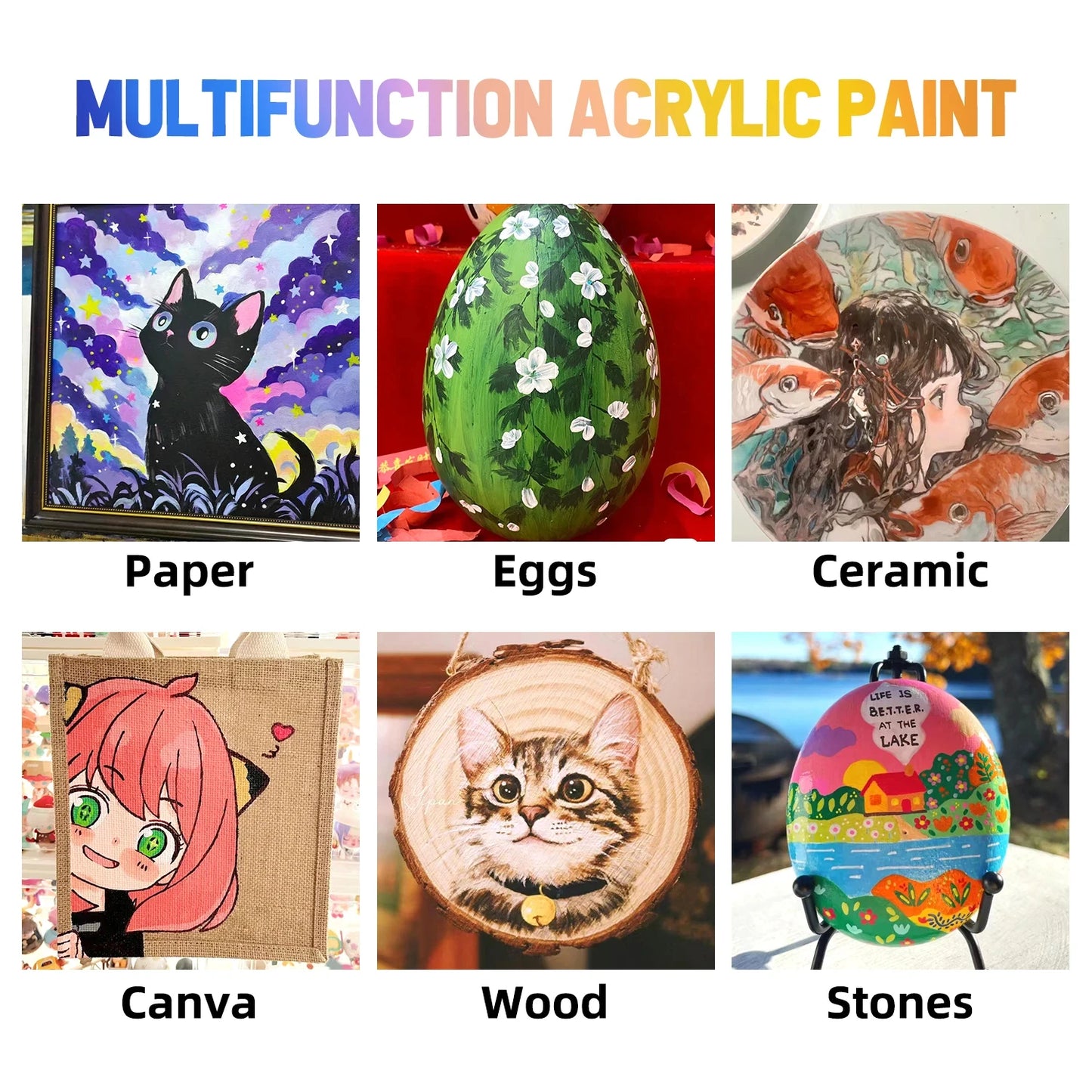 Acrylic Paints Set - 12/24 Colors 12ml Art Painting Kit Supplies for Wood, Canvas, Fabric, Rock, Glass - Non-Toxic Acrylic Paint