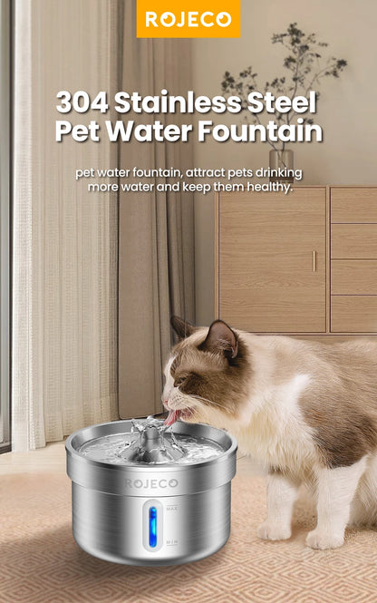 ROJECO Stainless Steel Pet Drinking Fountain Auto Cat Water Fountain Smart Pet Water Dispenser with Pump for Dog Cat Drink Bowl