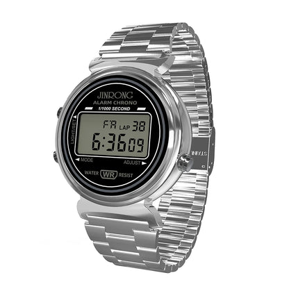 Fashionable men's and women's digital watches, waterproof 30M, stainless steel strap, LED backlight, date and week display