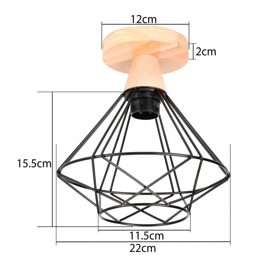LED E27 Ceiling Lights Vintage Industrial Wood Ceiling Lamp for Kitchen Living Room Bar Restaurant Wire Cage Lampshade Lighting
