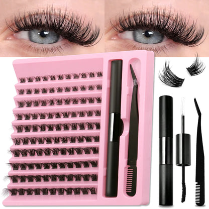 GROINNEYA DIY Lash Extension Kit Lash Clusters With Waterproof Strong Hold Lash Bond And Seal And Eyelash Tweezers Lash Cluster
