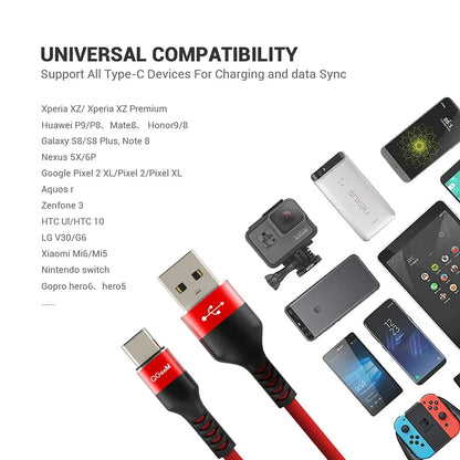 QGeeM 3A USB C Cable USB Type C Cable for Xiaomi OPPO Realme Poco Oneplus Redmi Phone Charger Fast Charge Charger Type C Cable