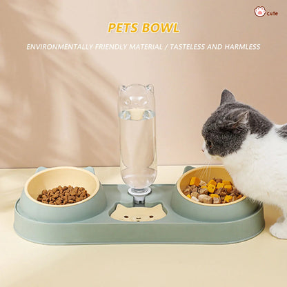 Pet Cat Bowl Automatic Feeder Dog Food Bowl With Water Fountain Double Bowl Drinking Raised Stand Dish Bowls For Cats