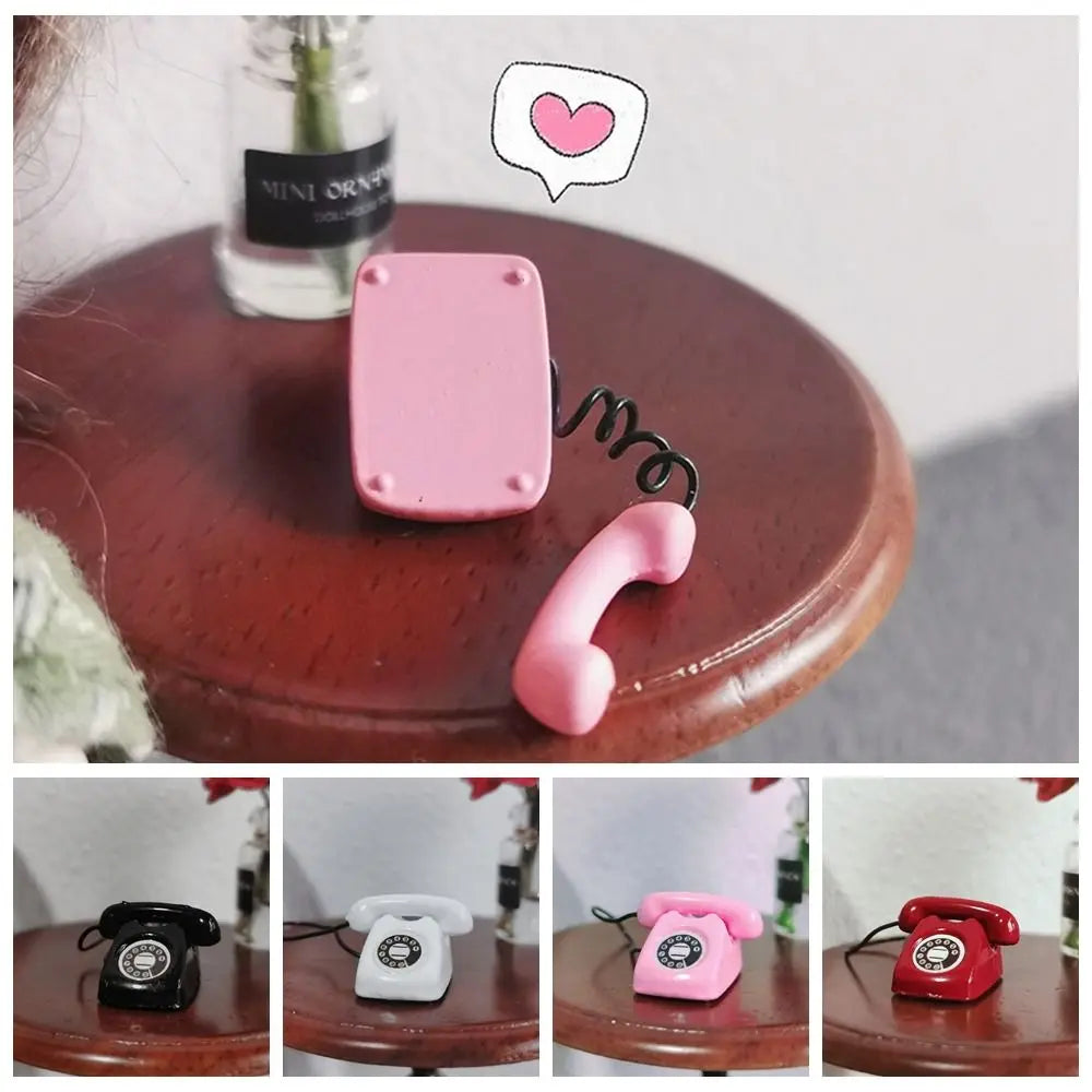 1:12 Doll House Miniature Simulated Telephone Vintage Dollhouse Furniture Dollhouse Miniature Phone Model Rotary Mini Phone