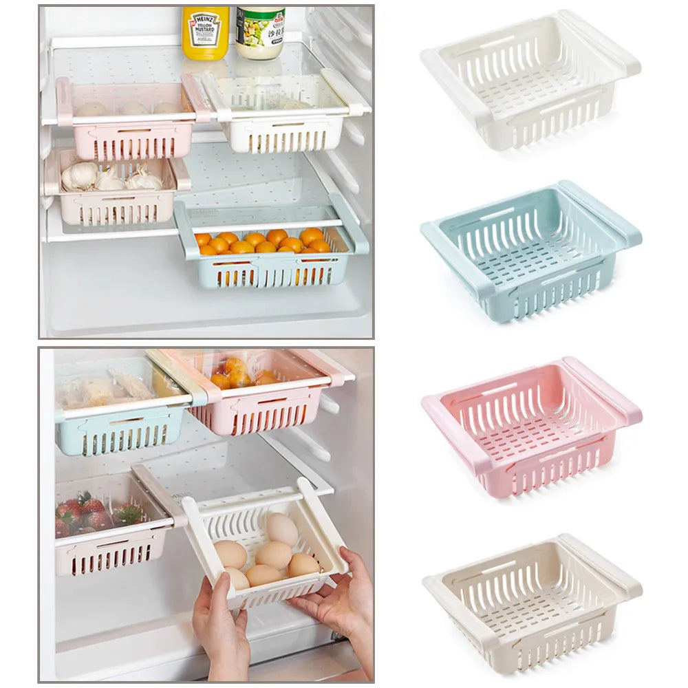 Fridge Organizer Storage Box Extendable Refrigerator Chest Shelf Home Storage Case Plastic Cabinet Shelves
