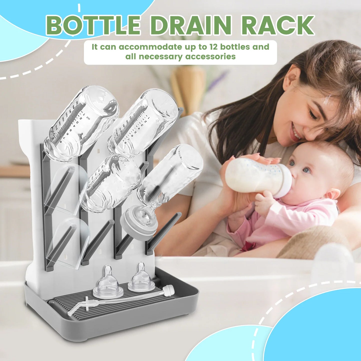 Bottle Dry Rack Baby Bottle Drain Drying Racks PP Baby Bottle Cleaning Dryer Drainer Storage Drying Rack with Bottom Drip Tray