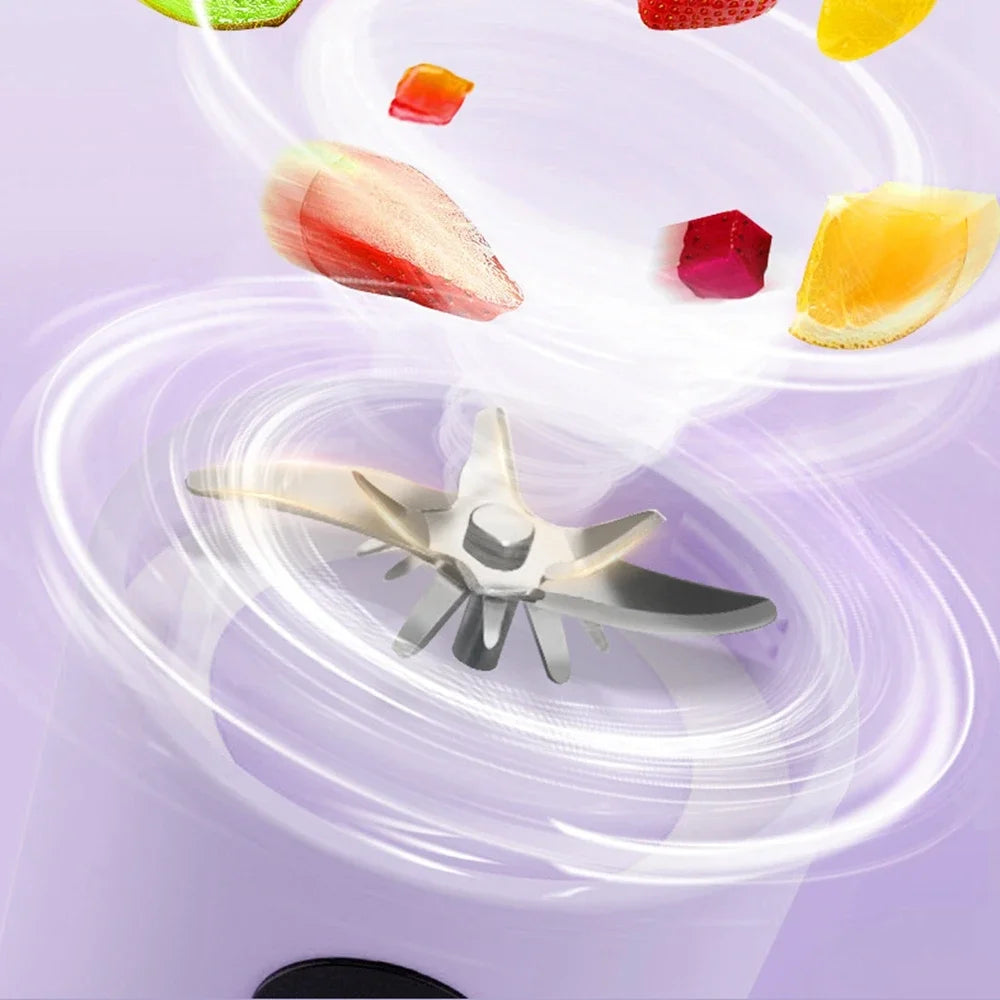 500ML Portable Blender with Lid Rechargeable Wireless Orange Juicer 16 Stainless Blades USB Smoothie Vegetables Fruits Mixer