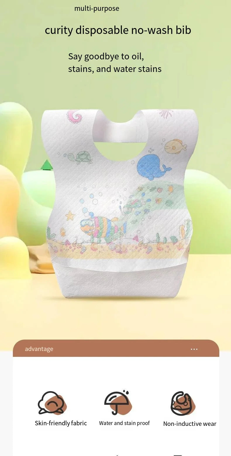 50-Pack Disposable Bibs for Babies Aged 6 Months to 2 Years Cartoon Bear Feeding Bib for Boy Girl Non-woven Drool Towel