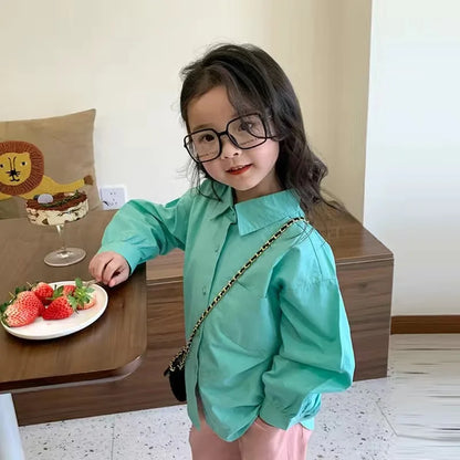 Baby Girl Boy Shirt Cotton Infant Toddler Child Loose Long Sleeve Blouses Solid Color Spring Autumn Summer Baby Clothes 1-10Y