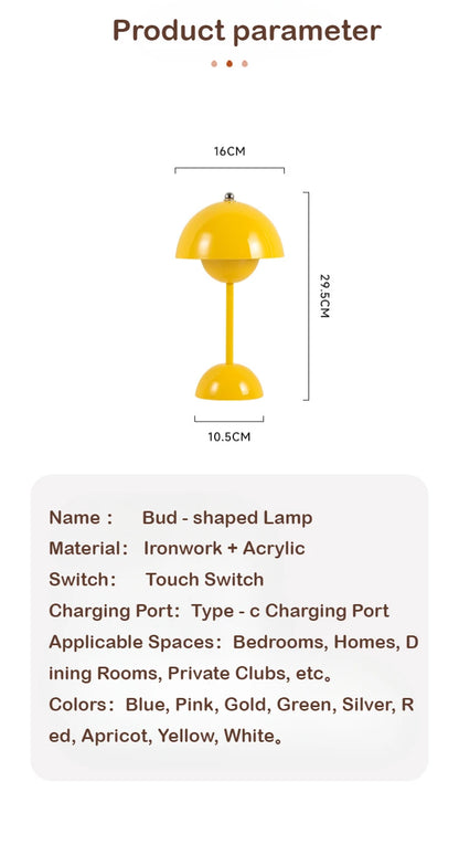 LED Mushroom Flower Bud Lamp – Touch Charging Nordic Decorative Lamp for Bedroom, Study & Bedside