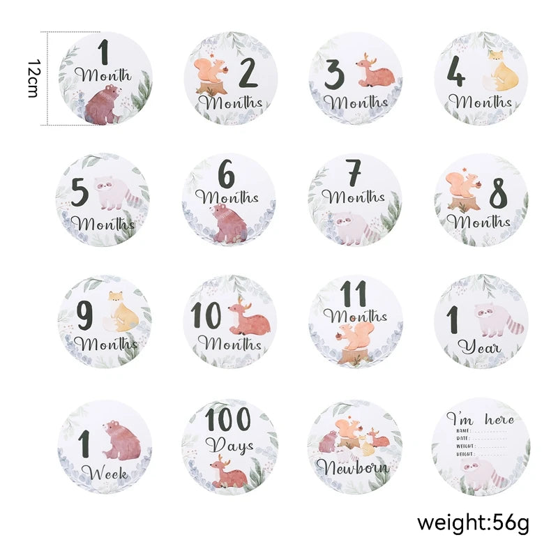 Newborn Baby Growth Milestones 0-12 Months Paper Card Photo Accessory Cartoon Animal Pictures Souvenir Props Baby's Birth Gift