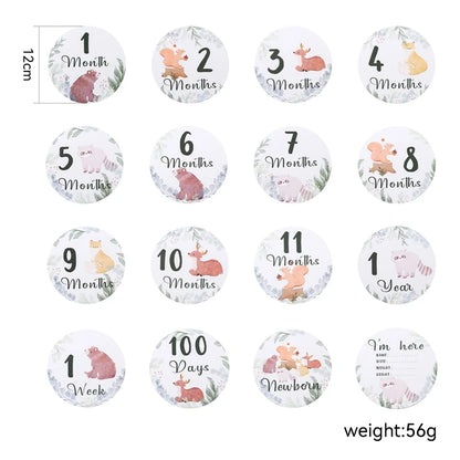 Newborn Baby Growth Milestones 0-12 Months Paper Card Photo Accessory Cartoon Animal Pictures Souvenir Props Baby's Birth Gift