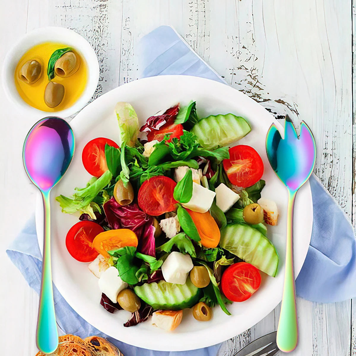 2Pcs Gold Salad Spoon Fork Stainless Steel Salad Server European Style Salad Cutlery Set Kitchen Tool Accessories