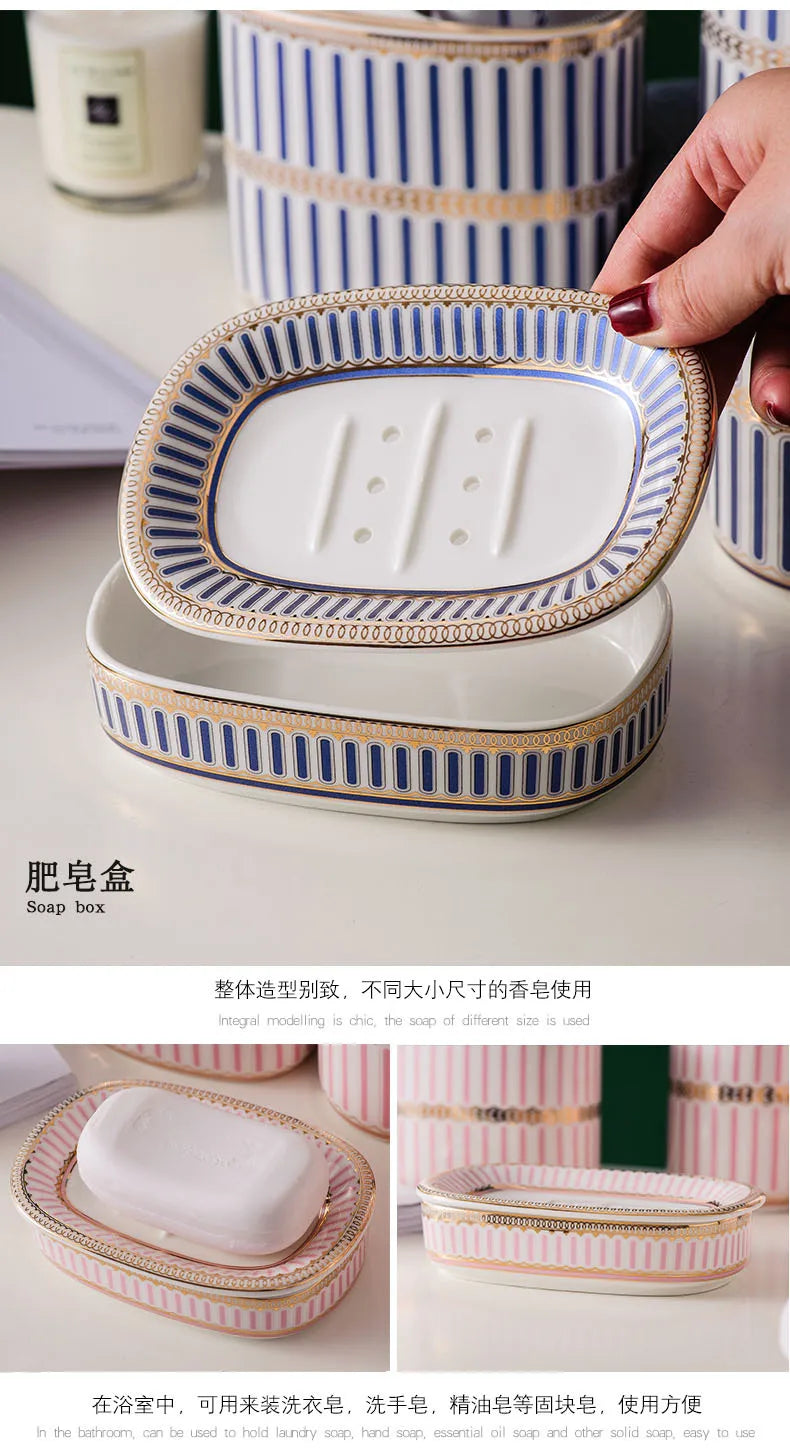 Bathroom Ceramic Five Piece Set Portable Soap Dispenser Mouthwash Cup Bathroom Accessories Set bathroom accessories set