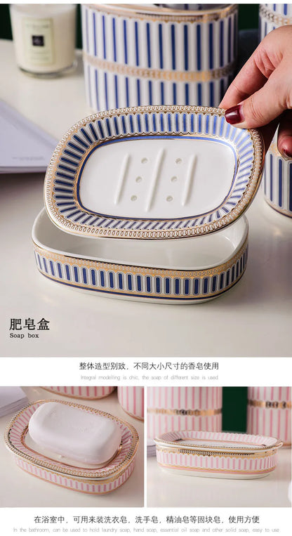 Bathroom Ceramic Five Piece Set Portable Soap Dispenser Mouthwash Cup Bathroom Accessories Set bathroom accessories set