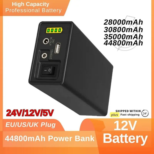 12V Power Bank 24V 18650  Rechargeable Lithium Battery 5V 24V Power Bank Auxiliary 44800Mah Power Bank 12V Mobile Power Supply