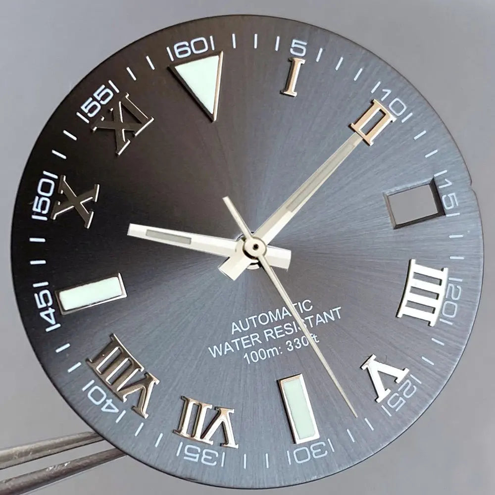 Grey Silver Sunburst 29mm Watch Dial fit NH35 NH35A NH36A Silver/Gold/Rose Gold/Green Roman Numerals Index Hand Set Watch Parts