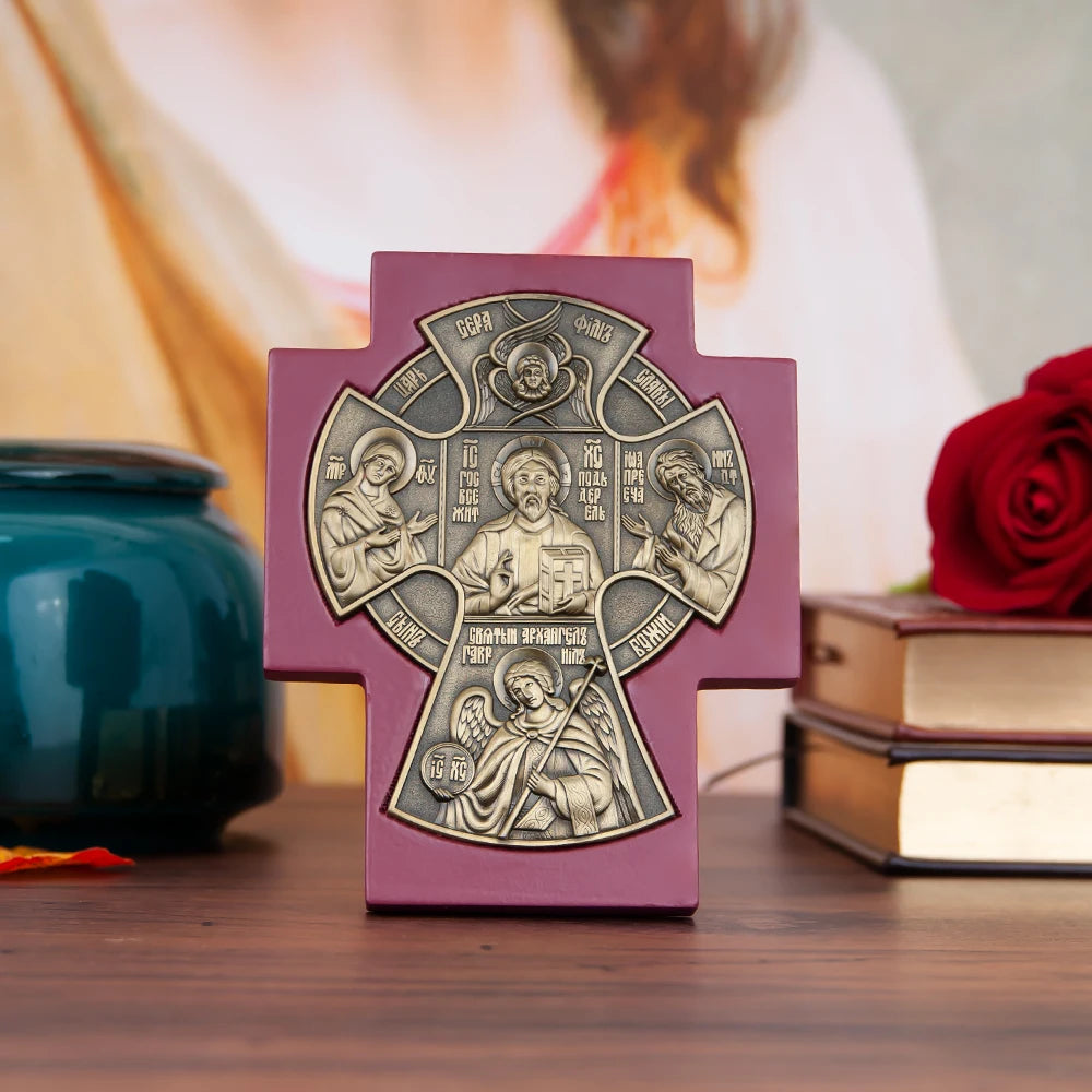 Orthodox Church Icon Metal Jesus Statue Religion Character Image Church Home Wall Hanging Wood Frame Icon